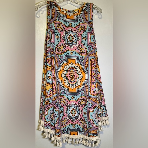 JUDITH MARCH Pastel Rainbow Fringe Trim Dress S - Picture 2 of 6